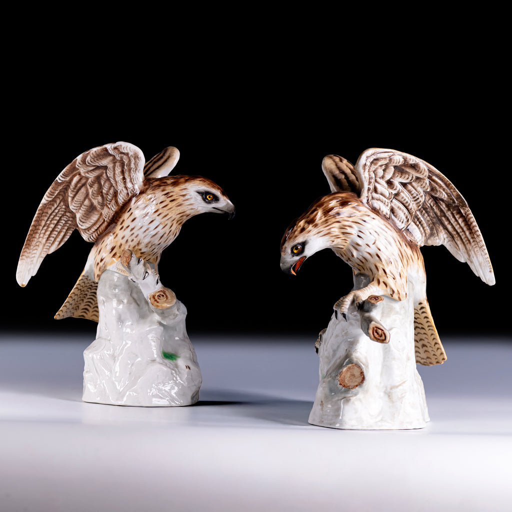 PAIR OF EARLY 20TH CENTURY GERMAN PORCELAIN MODELS OF EAGLES - REF No. B1017 PAIR OF EARLY 20TH CENTURY GERMAN PORCELAIN MODELS OF EAGLES - REF No. B1017