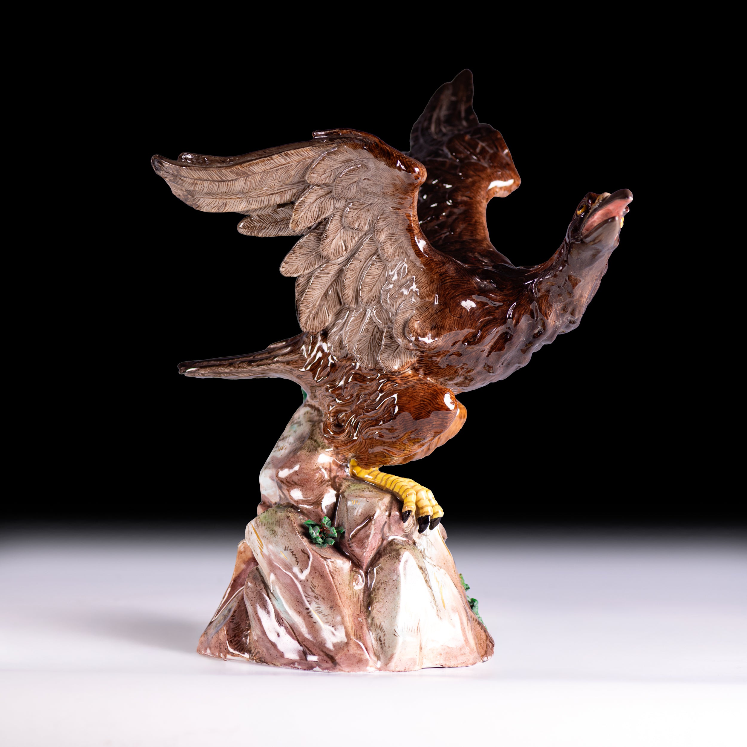 19TH CENTURY MEISSEN PAINTED PORCELAIN MODEL OF AN EAGLE ON A ROCK - REF No. B1014