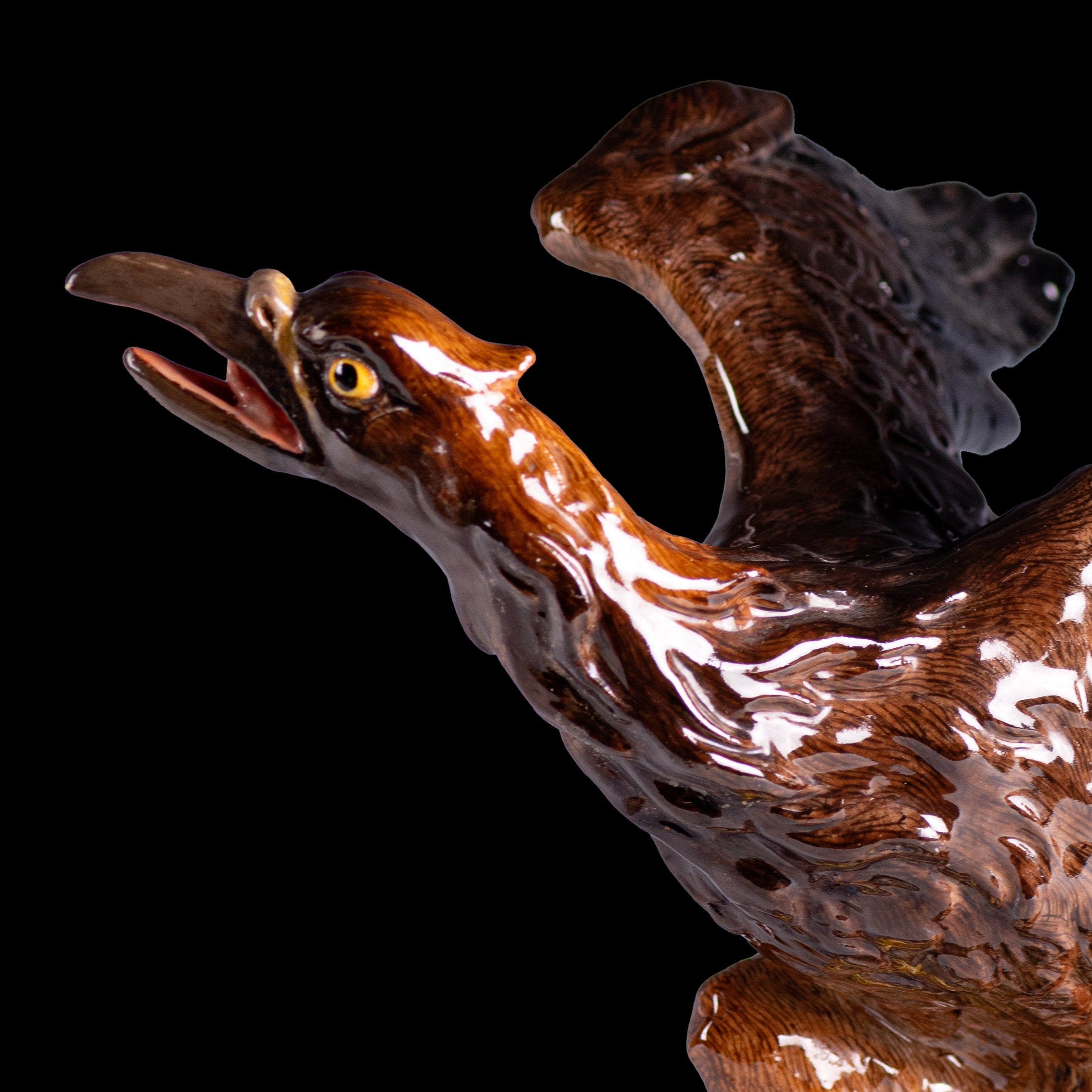 19TH CENTURY MEISSEN PAINTED PORCELAIN MODEL OF AN EAGLE ON A ROCK - REF No. B1014
