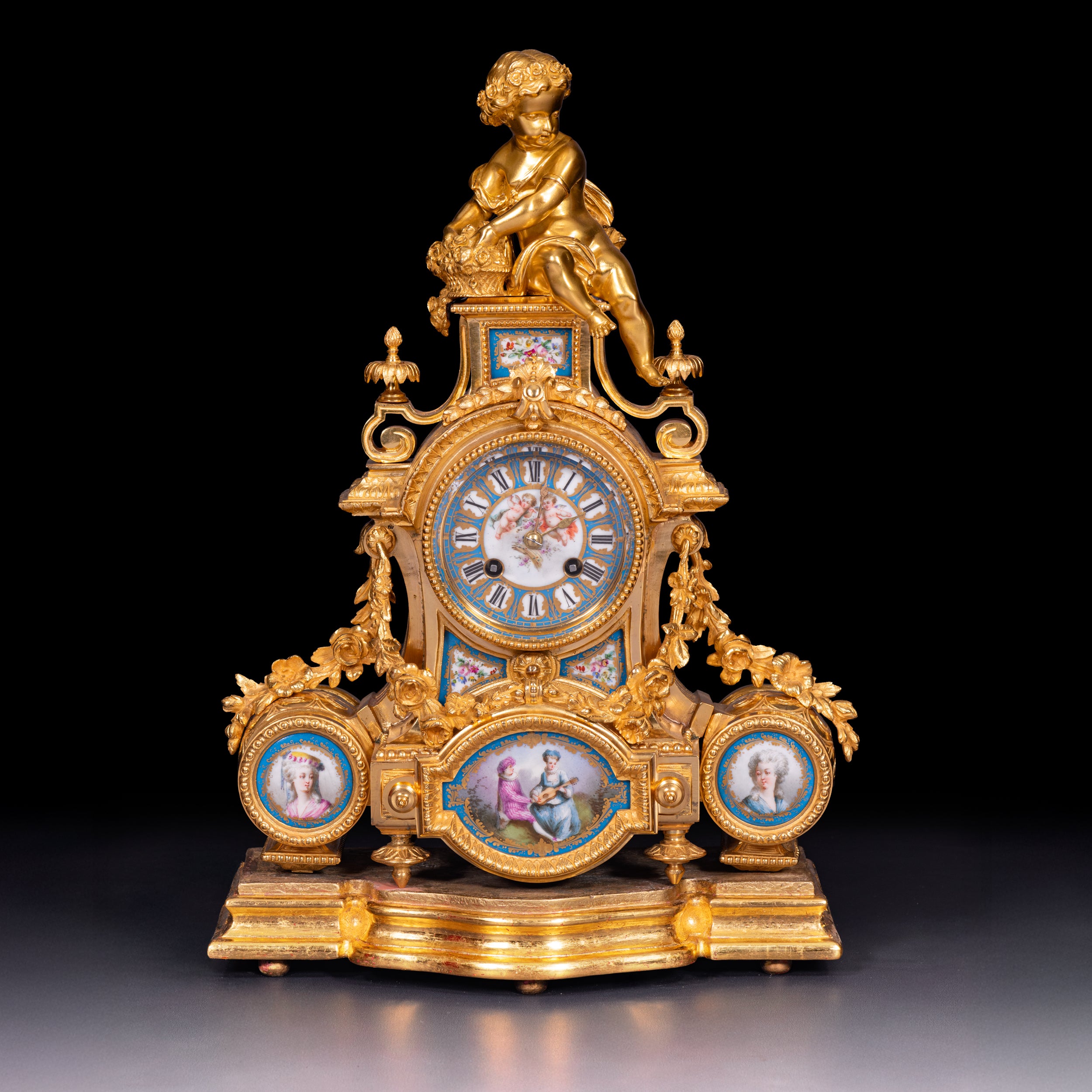 FRENCH ORMOLU & SEVRE-STYLE  PORCELAIN MANTEL CLOCK - REF No. 141
