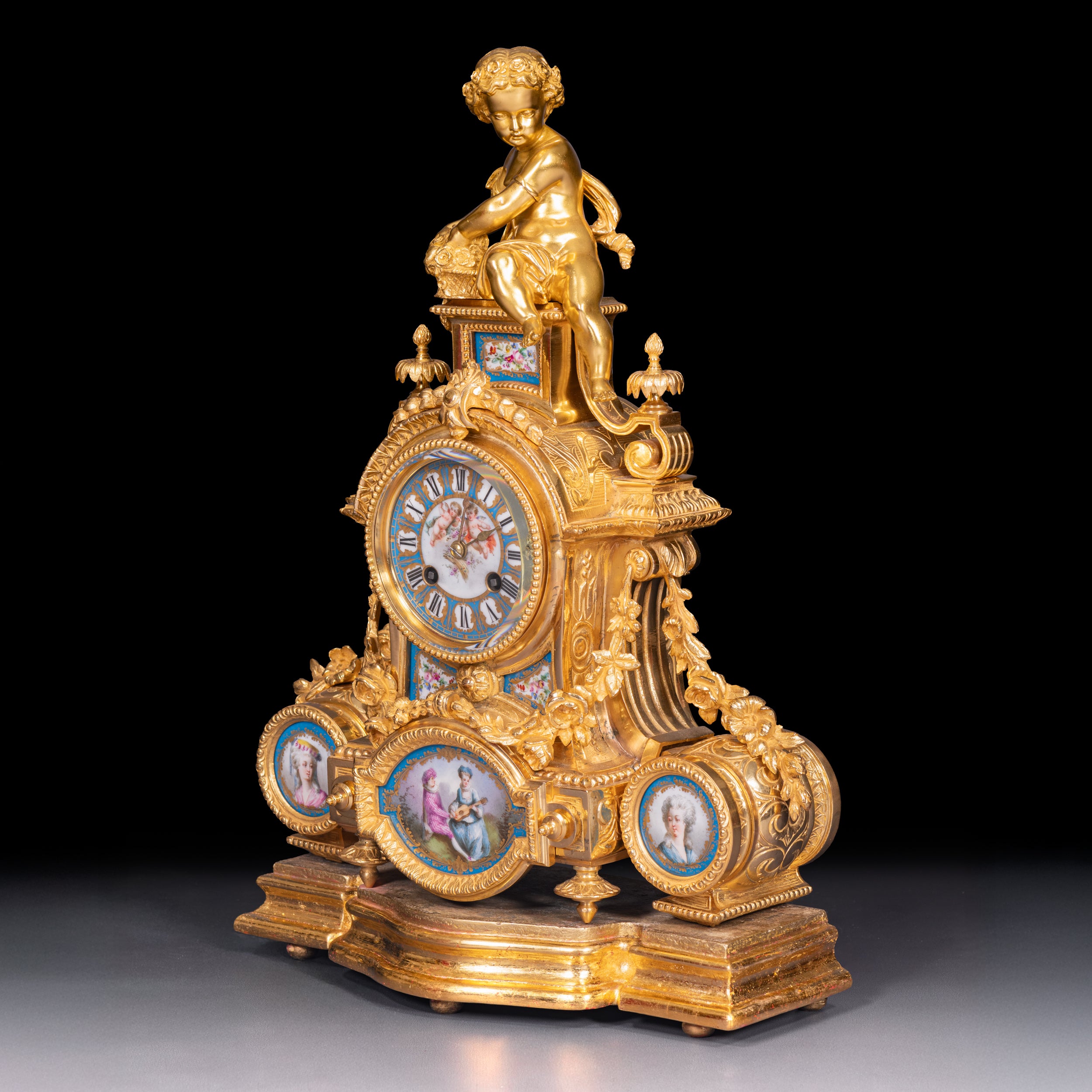 FRENCH ORMOLU & SEVRE-STYLE  PORCELAIN MANTEL CLOCK - REF No. 141