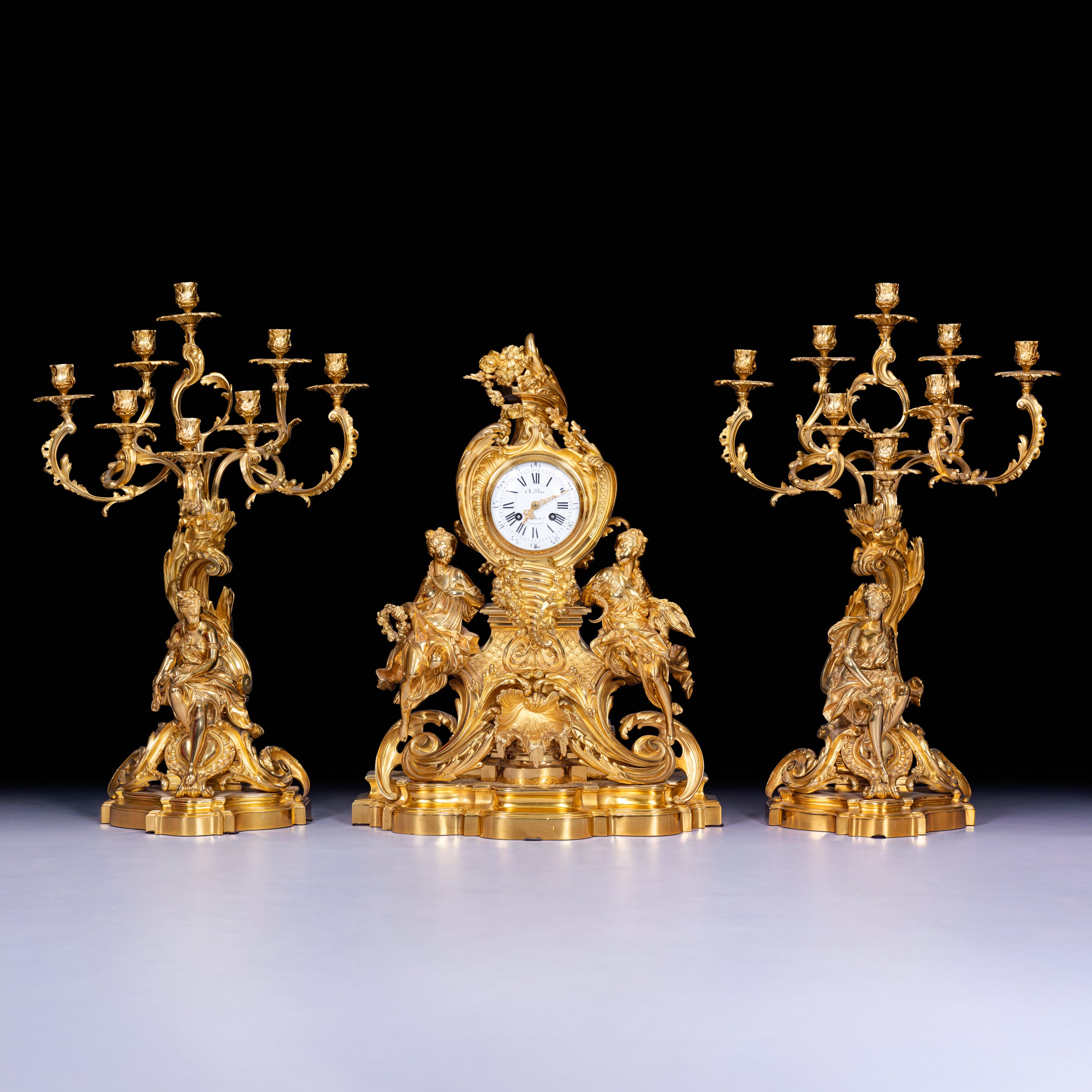 CLOCK GARNITURE BY CH. DRIEU OF PARIS - REF No. 143
