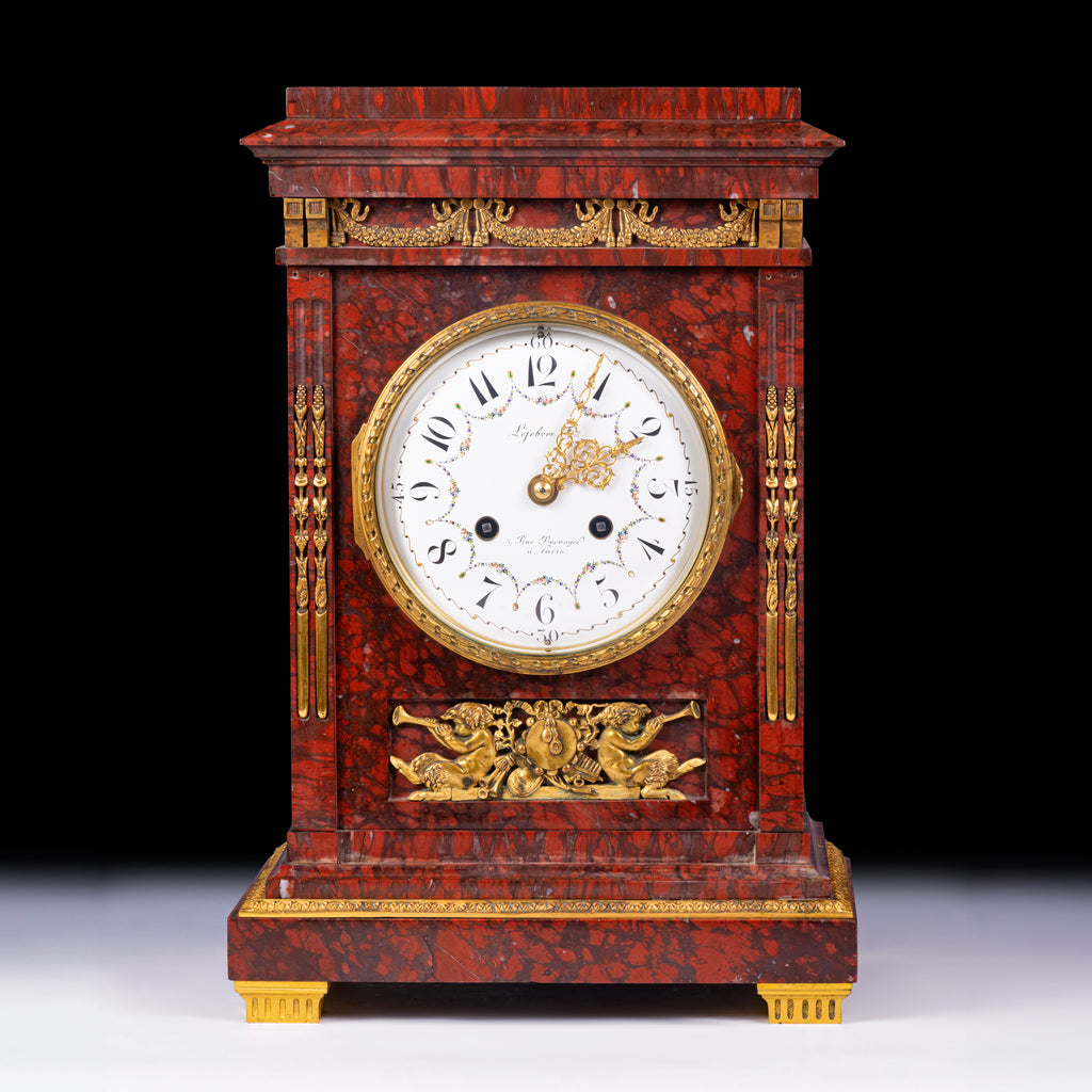 MARBLE & GILT BRONZE CLOCK - REF No. 132 MARBLE & GILT BRONZE CLOCK - REF No. 132