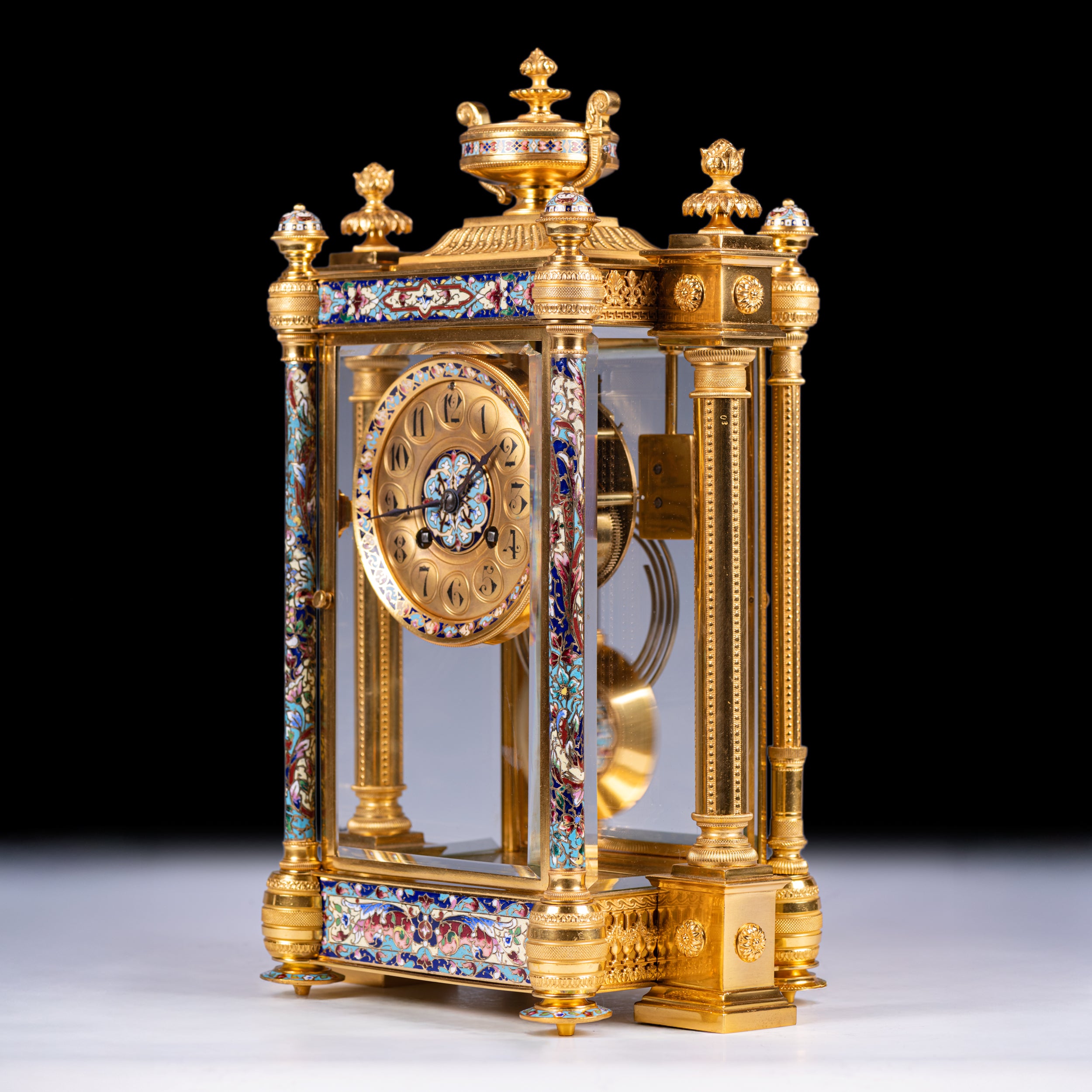 GILT BRONZE & CHAMPLEVE ENAMEL MANTLE CLOCK - REF No. 147
