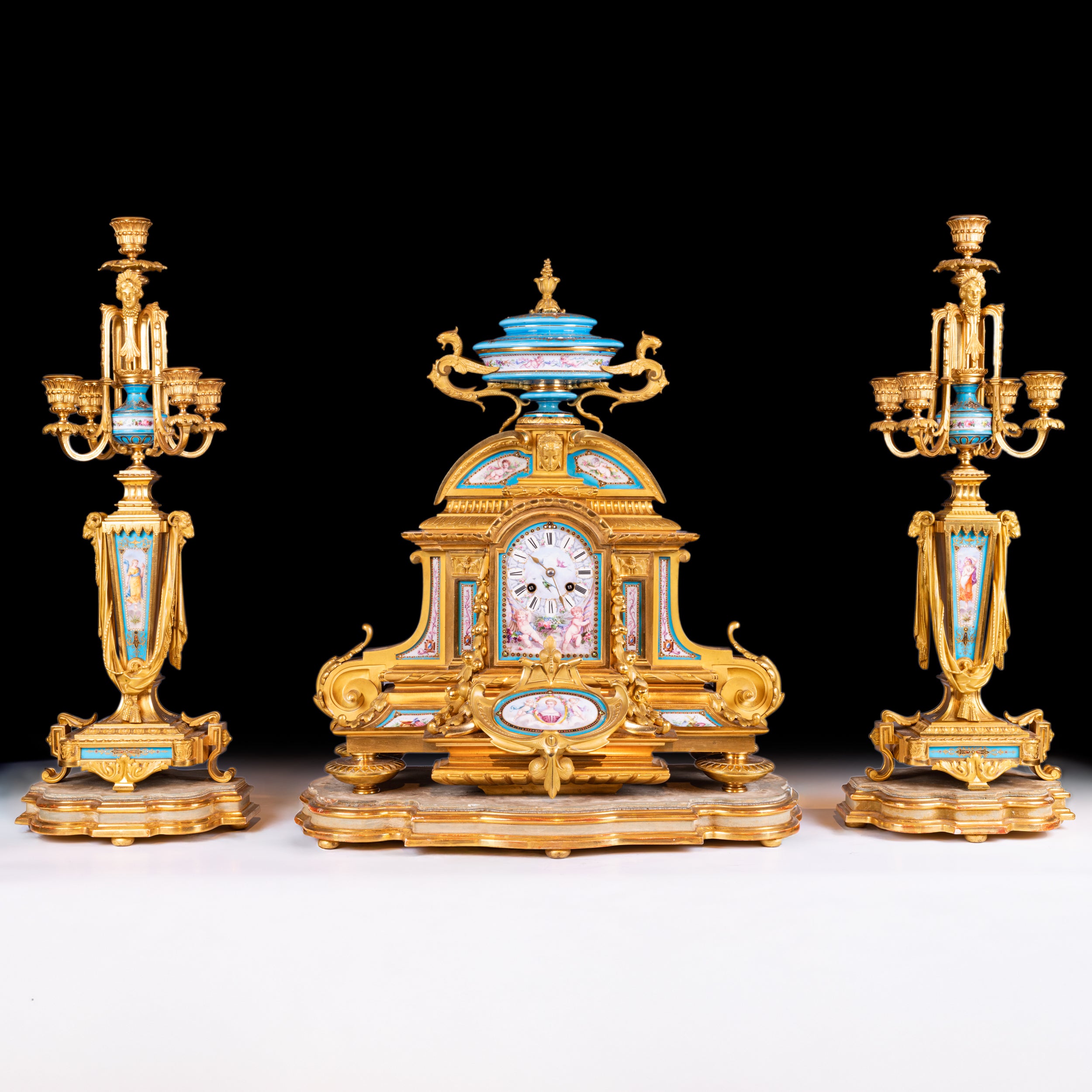 SEVRES STYLE PORCELAIN CLOCK GARNITURE - REF No. 151