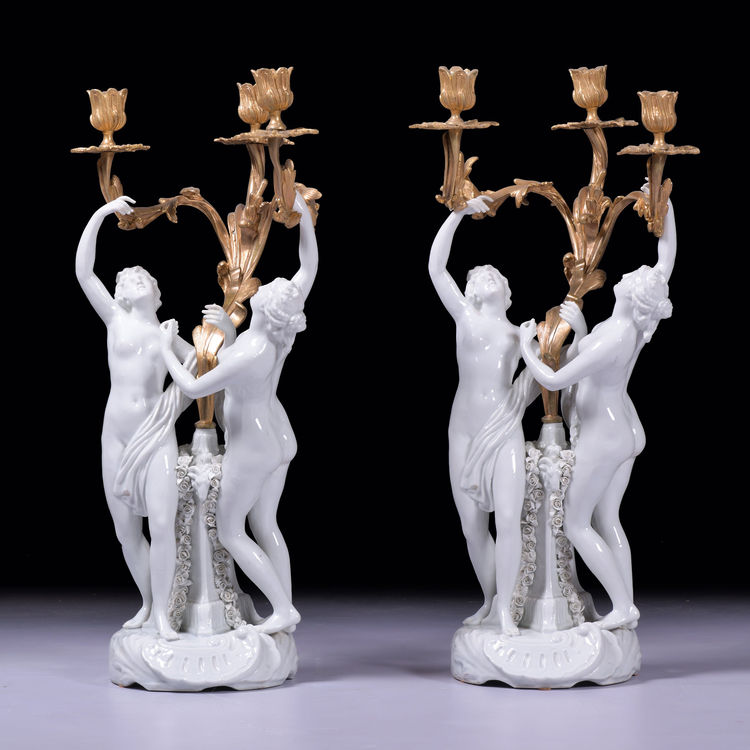 PAIR OF CAPODIMONTE PORCELAIN & ORMOLU CANDELABRA - REF No. 184