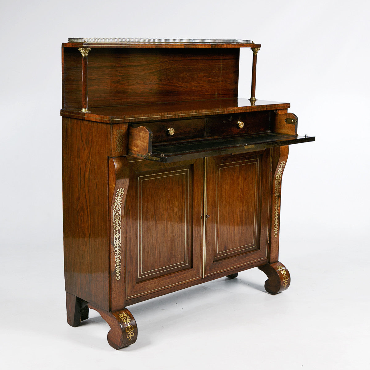 REGENCY ROSEWOOD & BRASS INLAID SECRETAIRE CHIFFONIER - REF No .4014