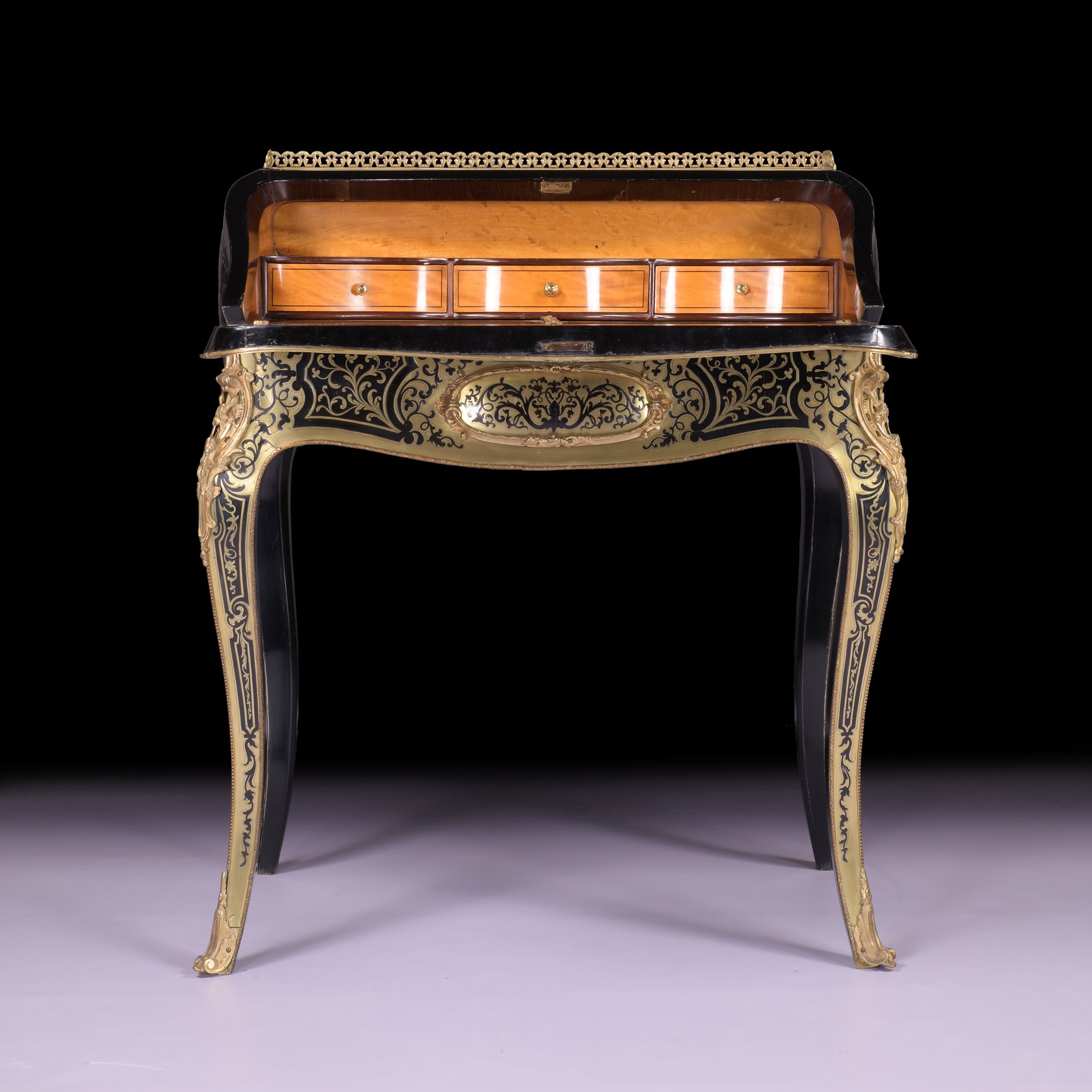 AN EXCEPTIONAL 19TH CENTURY LOUIS XV STYLE BOULLE LADIES BOMBE BUREAU - REF No. 3003