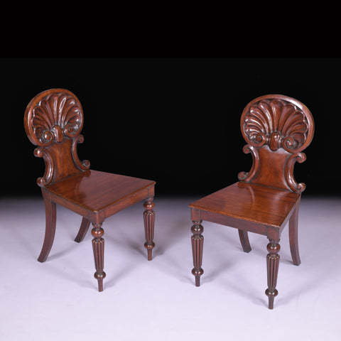 PAIR OF REGENCY MAHOGANY HALL CHAIRS - REF No. 8024