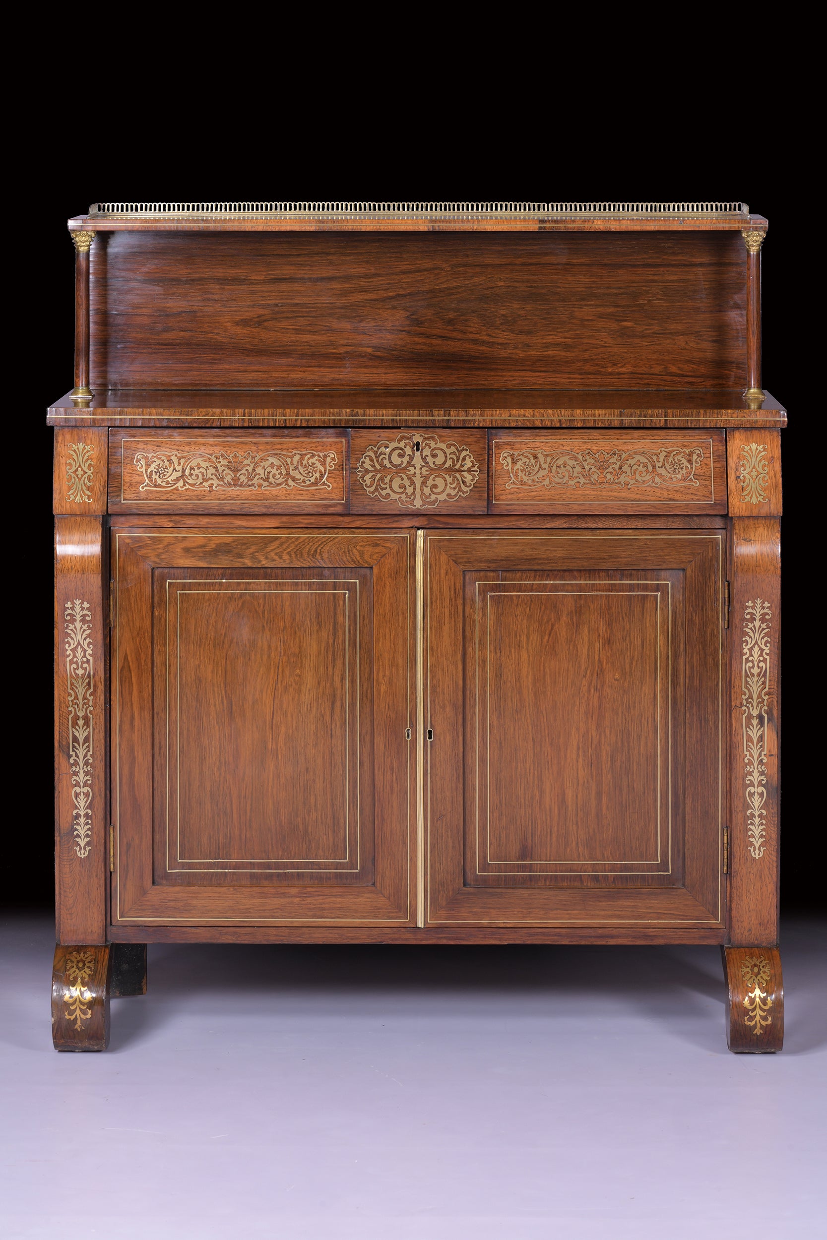 REGENCY ROSEWOOD & BRASS INLAID SECRETAIRE CHIFFONIER - REF No .4014