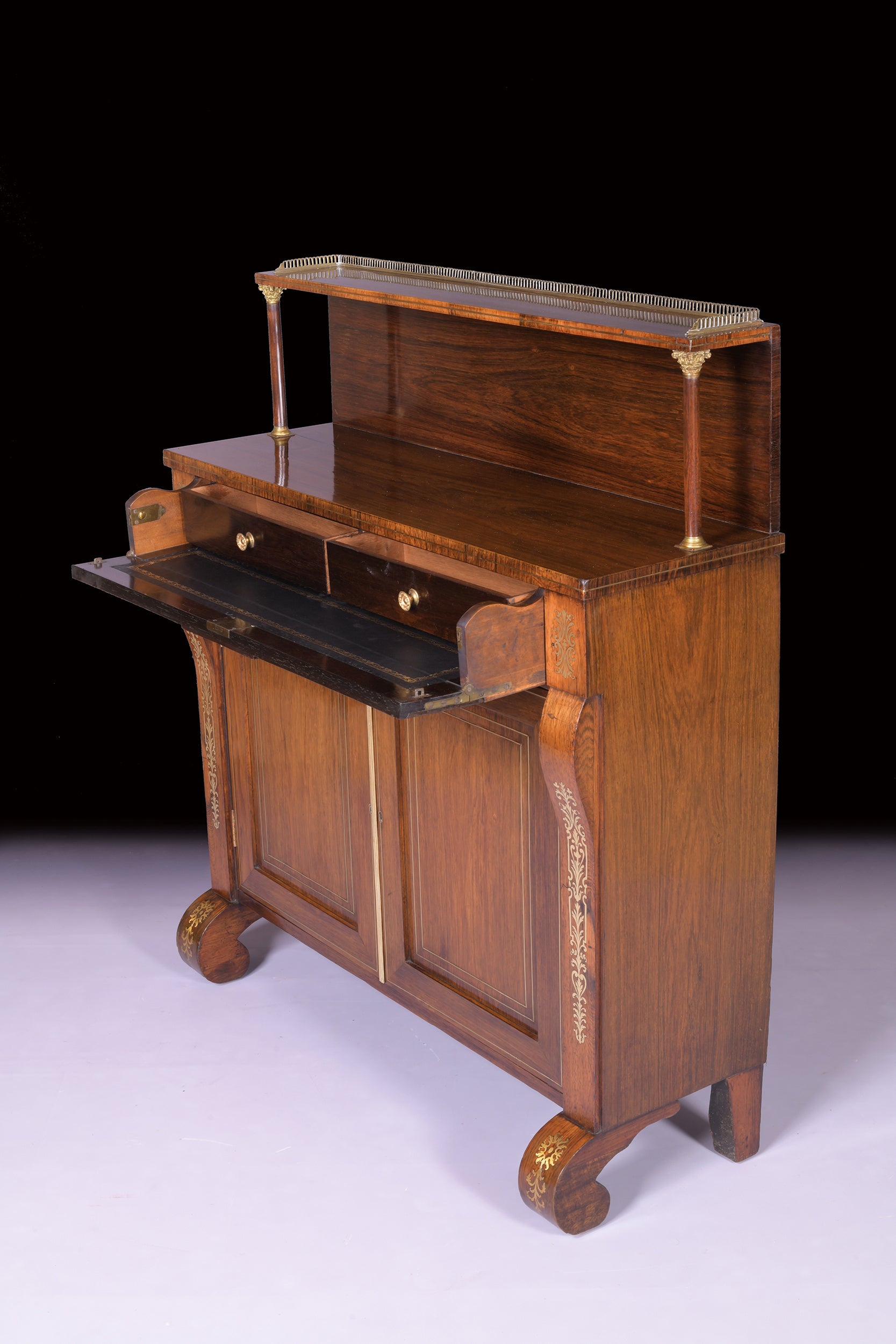REGENCY ROSEWOOD & BRASS INLAID SECRETAIRE CHIFFONIER - REF No .4014