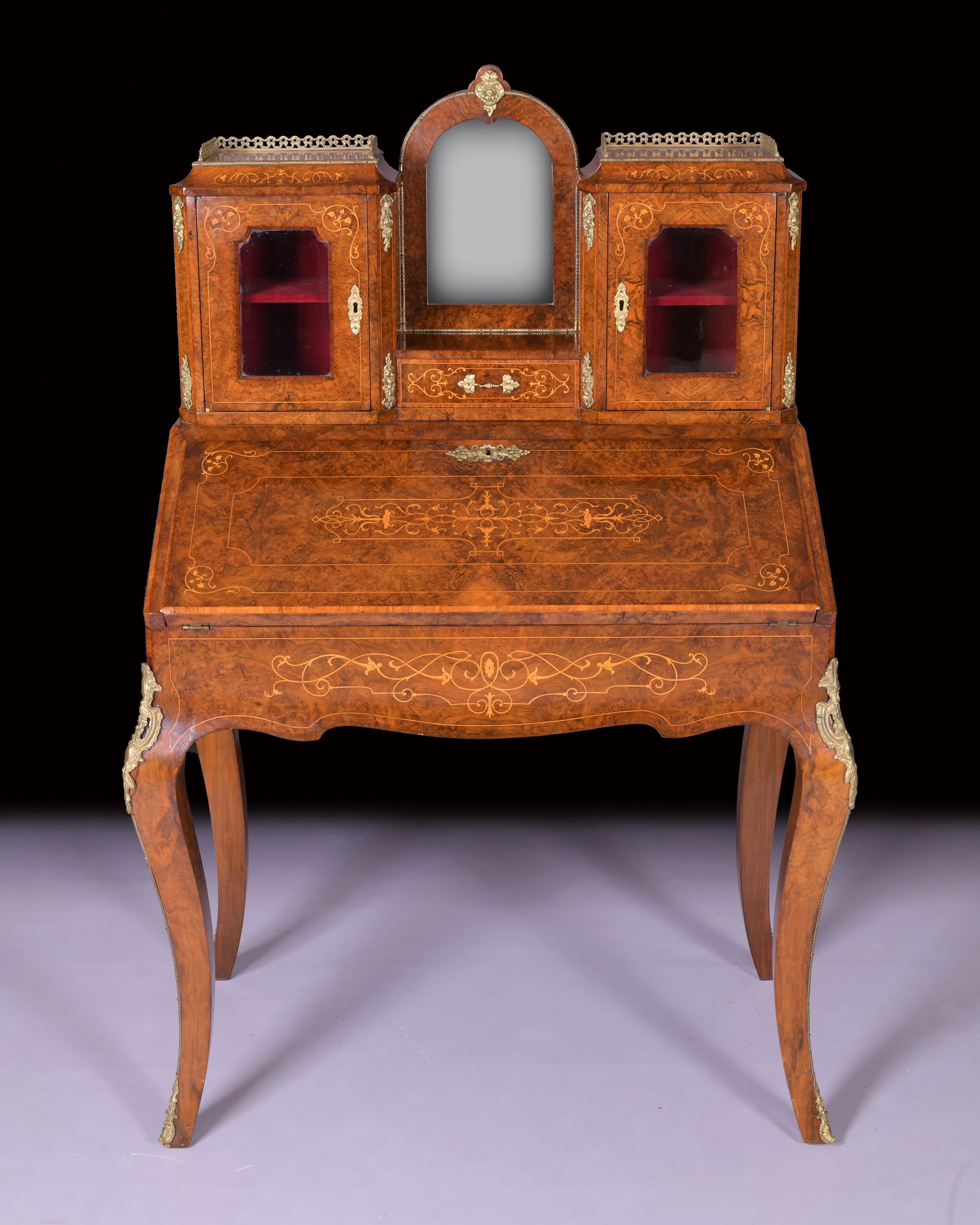 A LATE 19TH CENTURY FRENCH INLAID BURR WALNUT BONHEUR DU JOUR - REF No. 3001