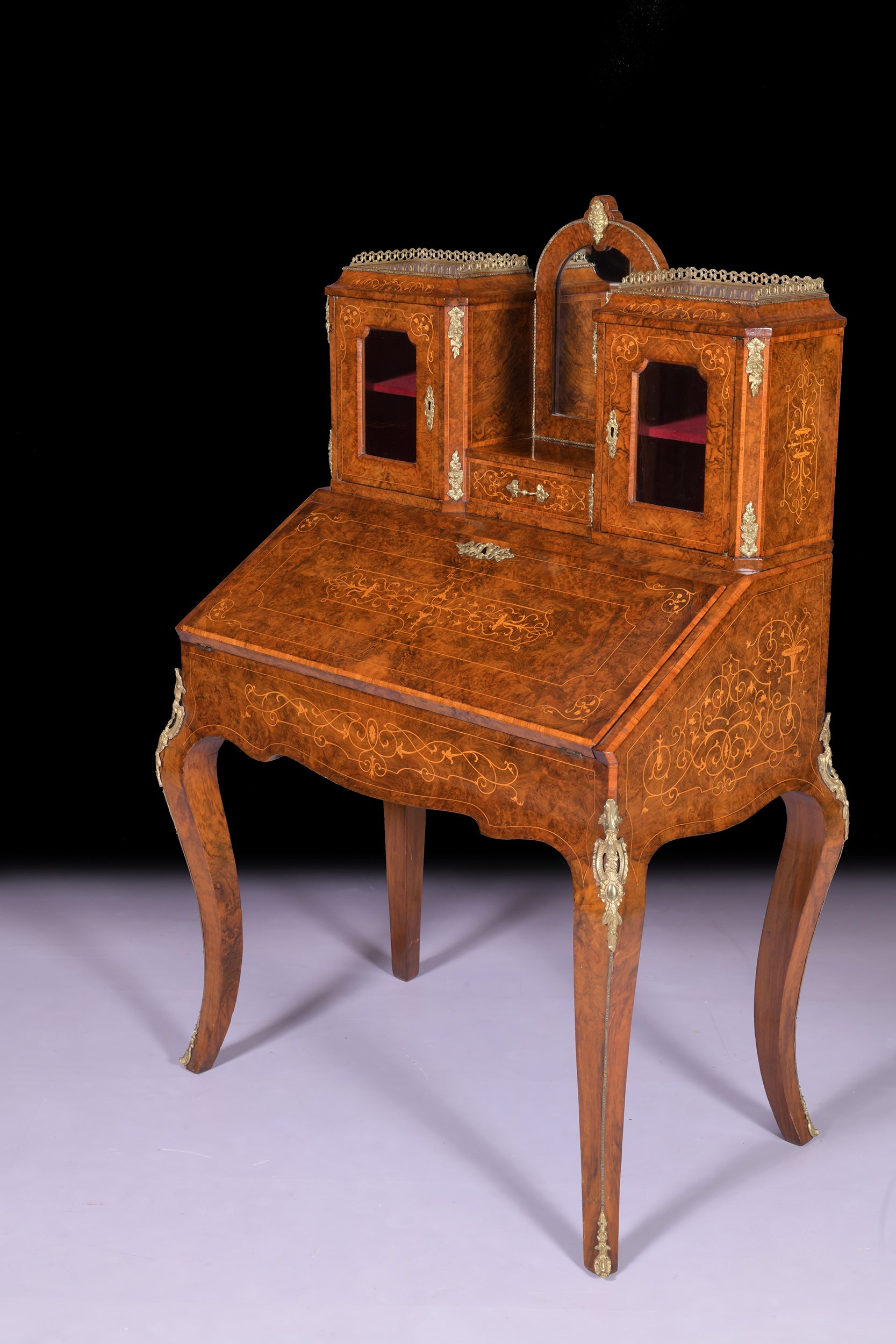 A LATE 19TH CENTURY FRENCH INLAID BURR WALNUT BONHEUR DU JOUR - REF No. 3001