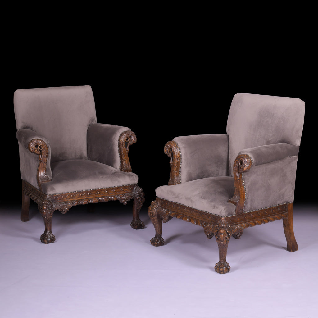 PAIR OF IRISH LIBRARY ARMCHAIRS - REF No. 8018