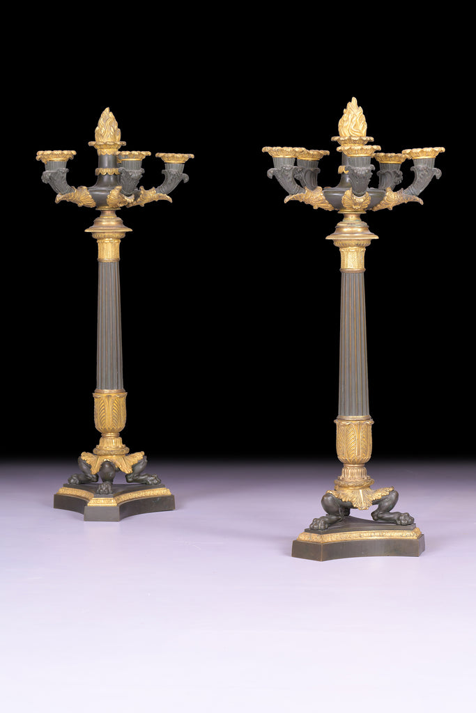 A FINE PAIR OF BRONZE & ORMOU CANDELABRA - REF No. 1026 A FINE PAIR OF BRONZE & ORMOU CANDELABRA - REF No. 1026