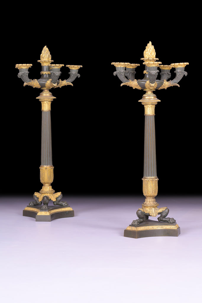 A FINE PAIR OF BRONZE & ORMOU CANDELABRA - REF No. 1026