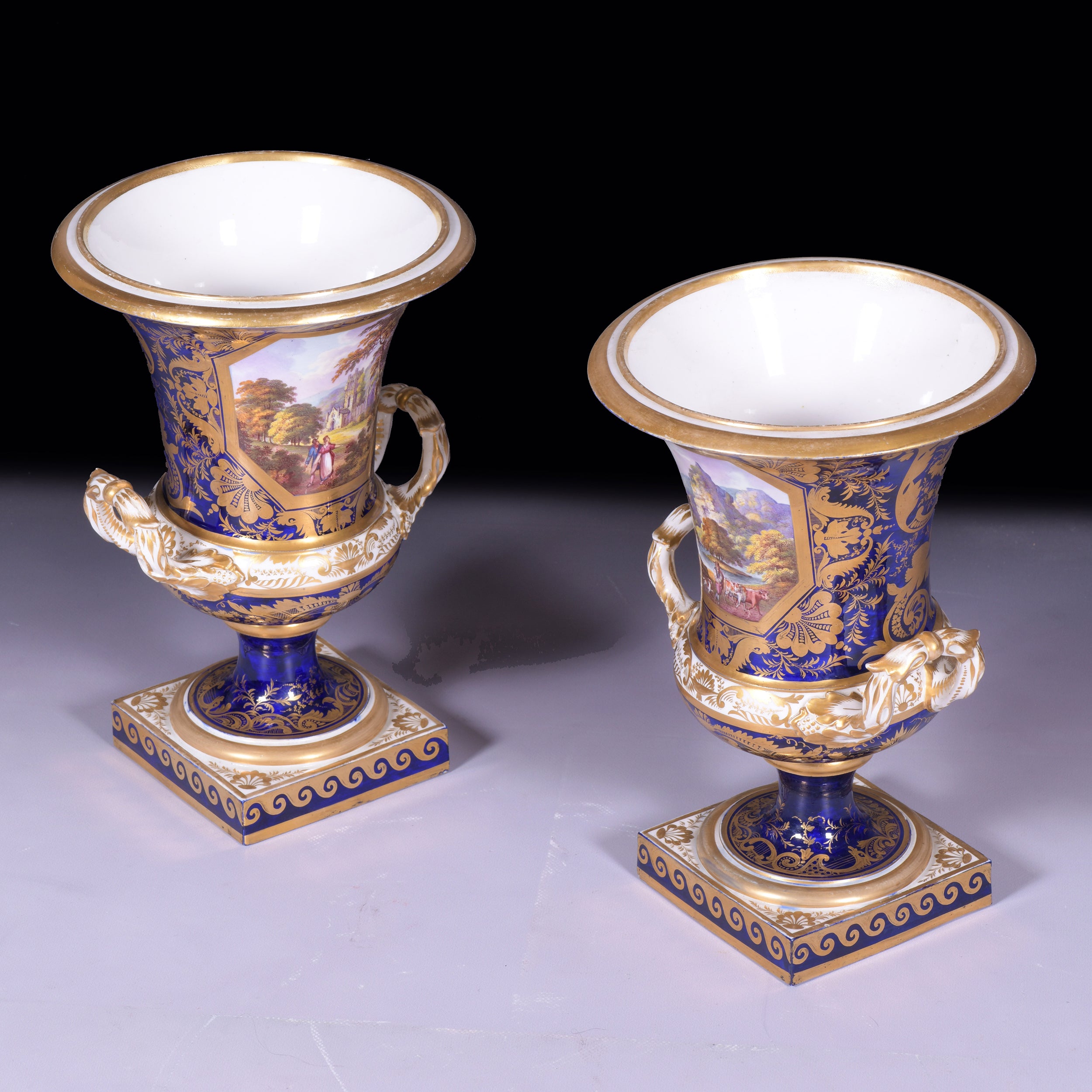 A SUPERB PAIR OF CROWN DERBY URNS - REF No. 177