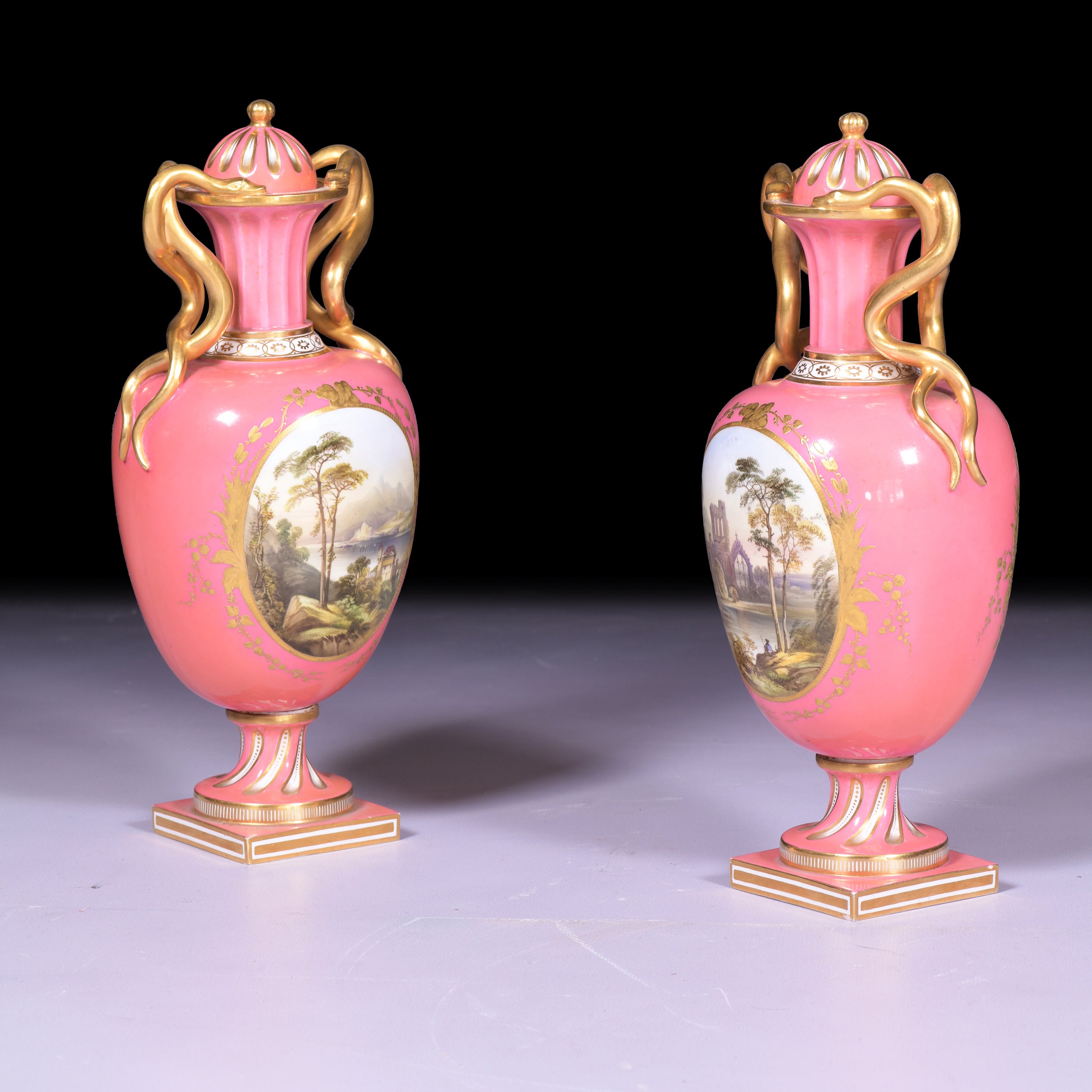 A FINE PAIR OF VASES BY COALPORT - REF No. 176