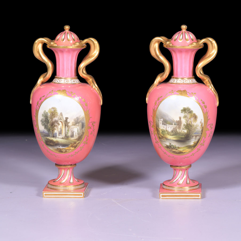 A FINE PAIR OF VASES BY COALPORT - REF No. 176 A FINE PAIR OF VASES BY COALPORT - REF No. 176