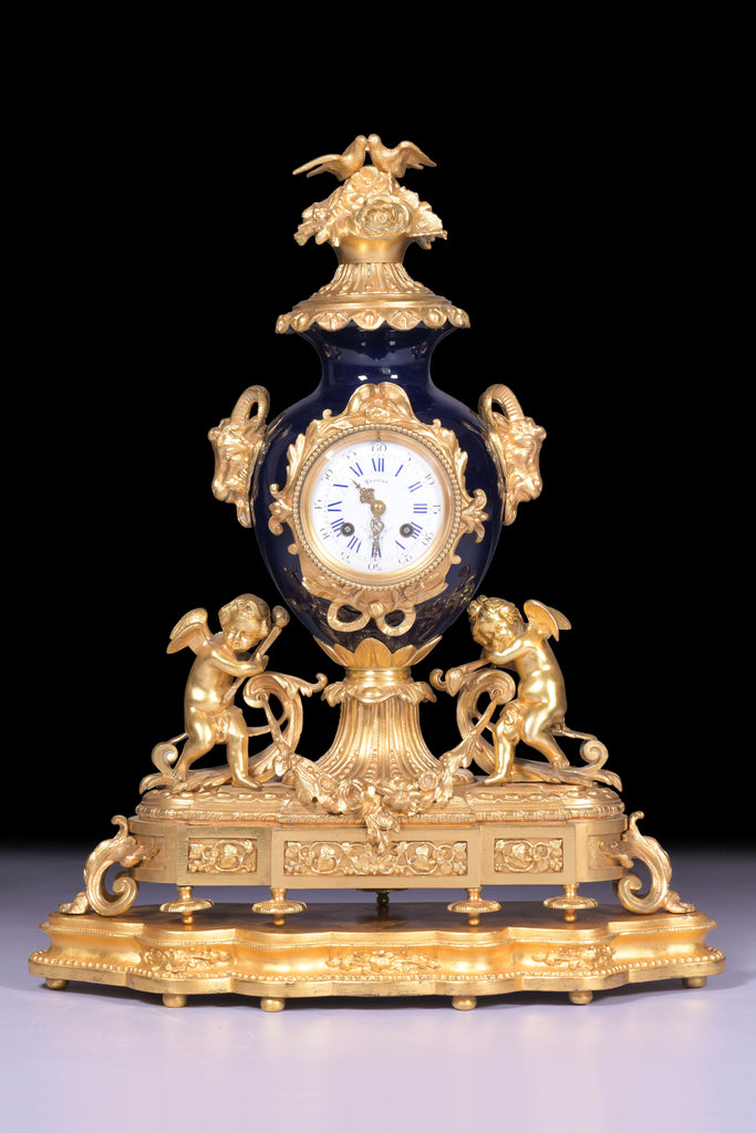 19TH CENTURY ORMOLU & PORCELAIN MANTLE CLOCK REF No. 107 19TH CENTURY ORMOLU & PORCELAIN MANTLE CLOCK REF No. 107