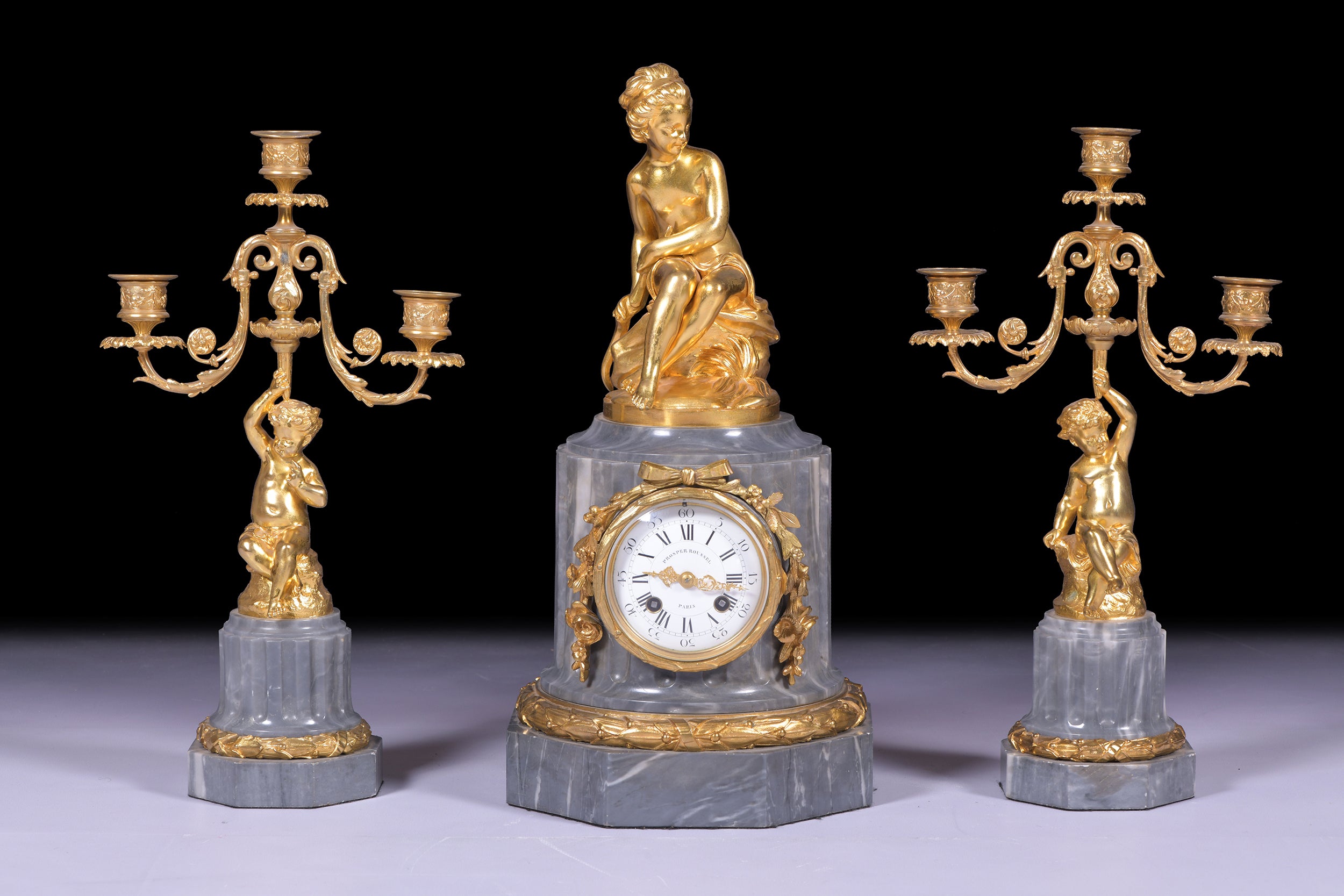 FRENCH CLOCK GARNITURE BY PROSPER ROUSSEL OF PARIS - REF No. 104