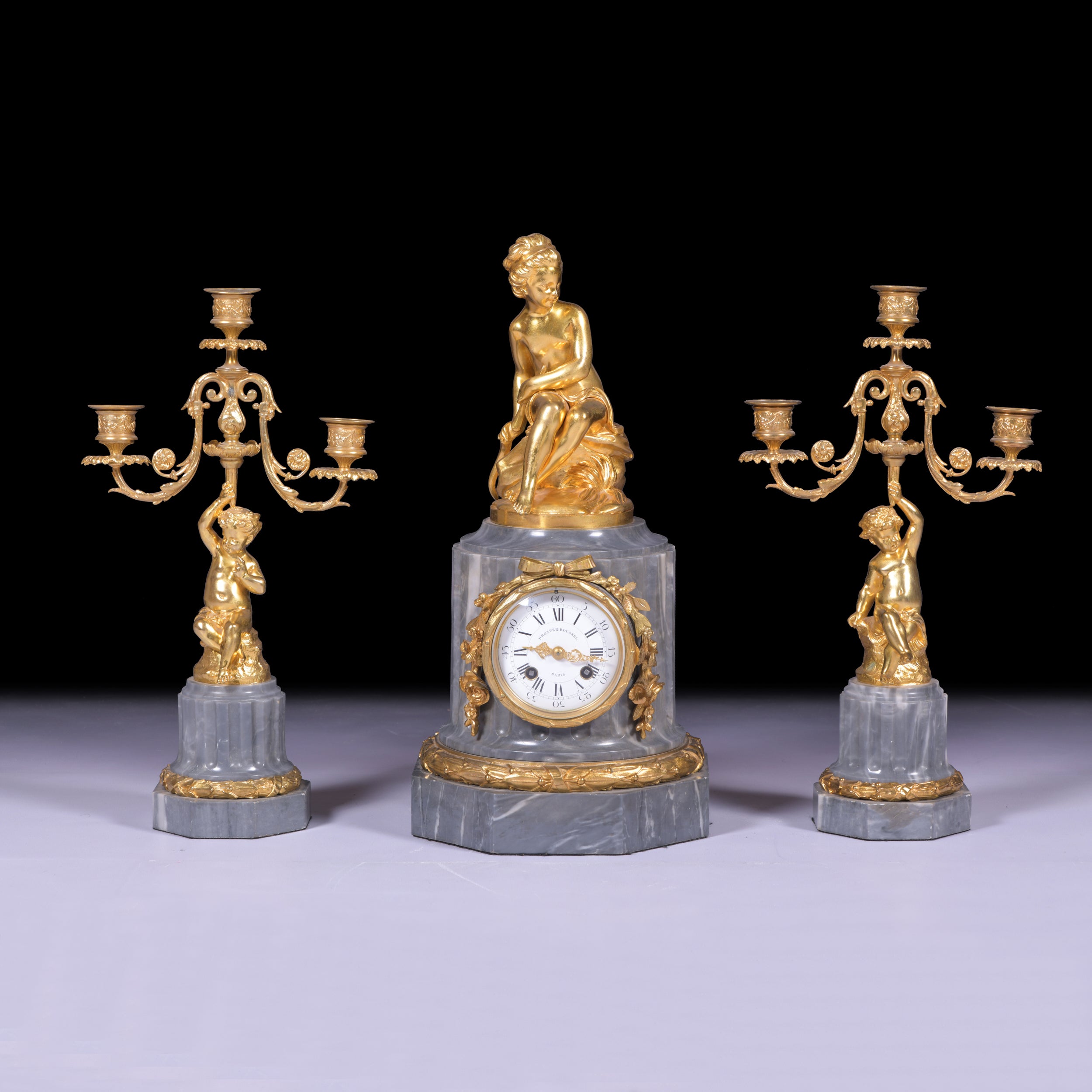 FRENCH CLOCK GARNITURE BY PROSPER ROUSSEL OF PARIS - REF No. 104