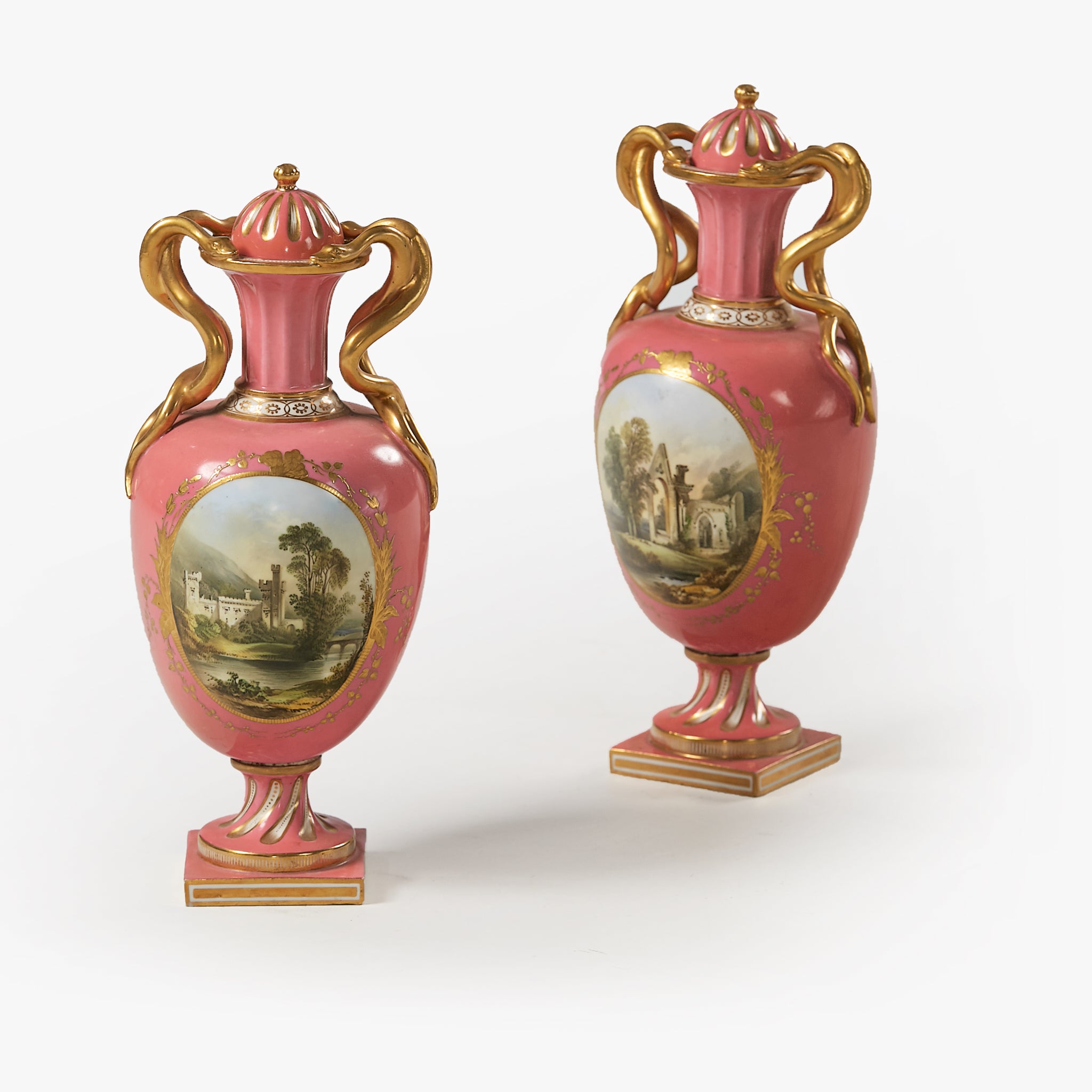 A FINE PAIR OF VASES BY COALPORT - REF No. 176