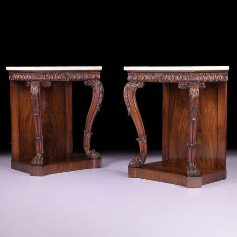 AN EXCEPTIONAL PAIR OF REGENCY MAHOGANY CONSOLE TABLES ATTRIBUTED TO MACK, WILLIAMS & GIBTON - REF No. 5003