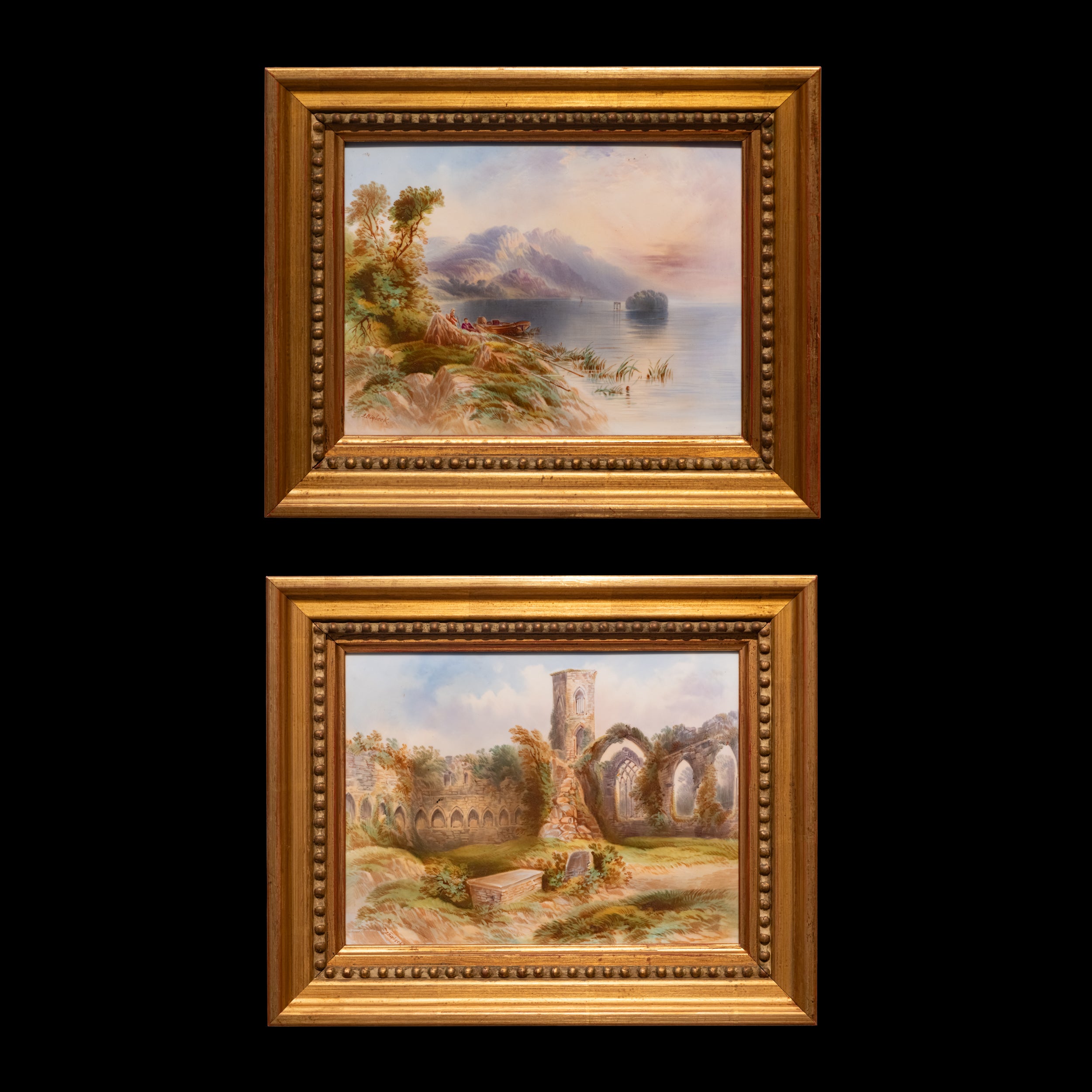 JOSEPH BIRBECK PORCELAIN PLAQUES OF KILLARNEY LAKES & SLIGO ABBEY -REF No. 2031