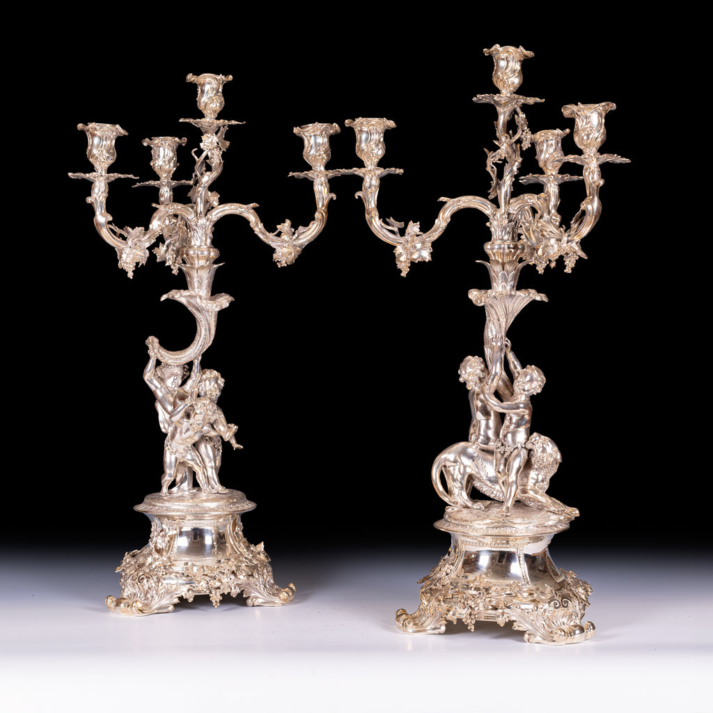 IMPORTANT PAIR OF SILVER CANDELABRA BY HUNT & ROSKILL LATE STORR & MORTIMER - REF No. 187