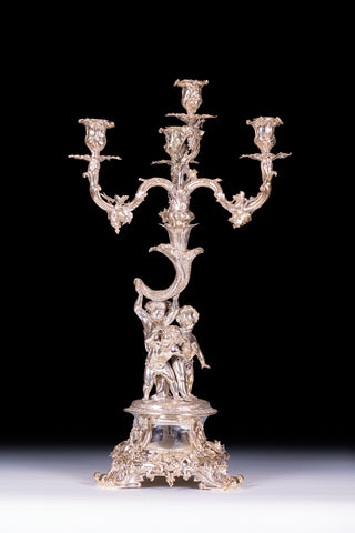 IMPORTANT PAIR OF SILVER CANDELABRA BY HUNT & ROSKILL LATE STORR & MORTIMER - REF No. 187