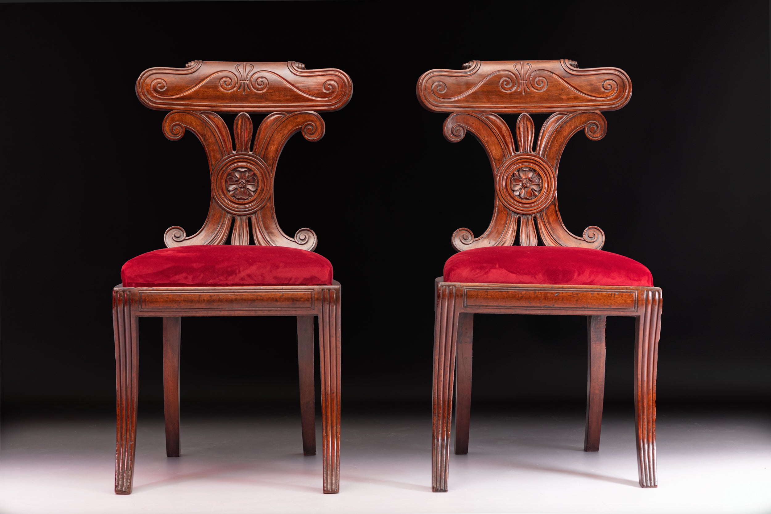 PAIR OF IRISH REGENCY HALL CHAIRS STAMPED P. TURNER - REF No. 8027