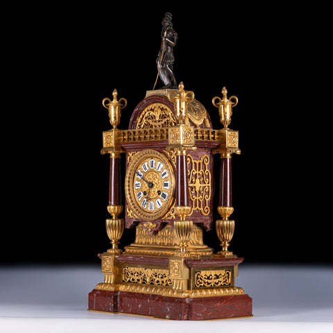 ROUGE MARBLE CLOCK GARNITURE - REF No. 139