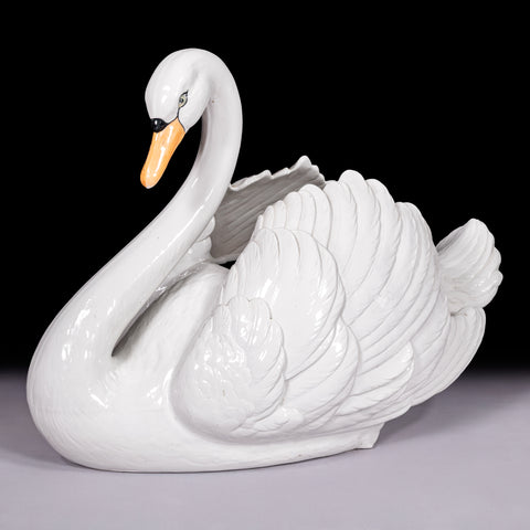 LARGE 19TH CENTURY JARDINERE PORCELAIN SWAN - REF No.