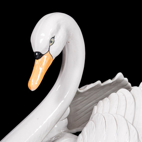 LARGE 19TH CENTURY JARDINERE PORCELAIN SWAN - REF No.