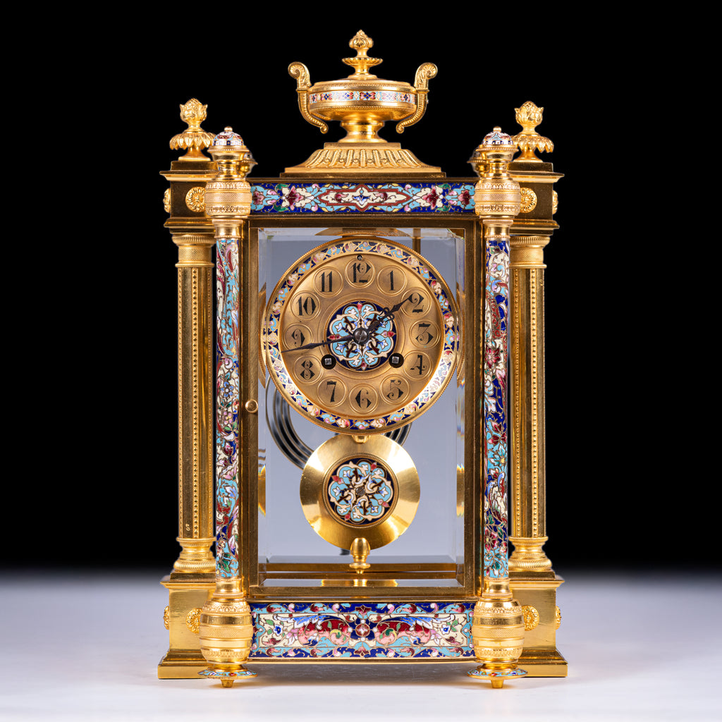 GILT BRONZE & CHAMPLEVE ENAMEL MANTLE CLOCK - REF No. 147