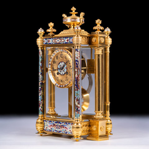 GILT BRONZE & CHAMPLEVE ENAMEL MANTLE CLOCK - REF No. 147