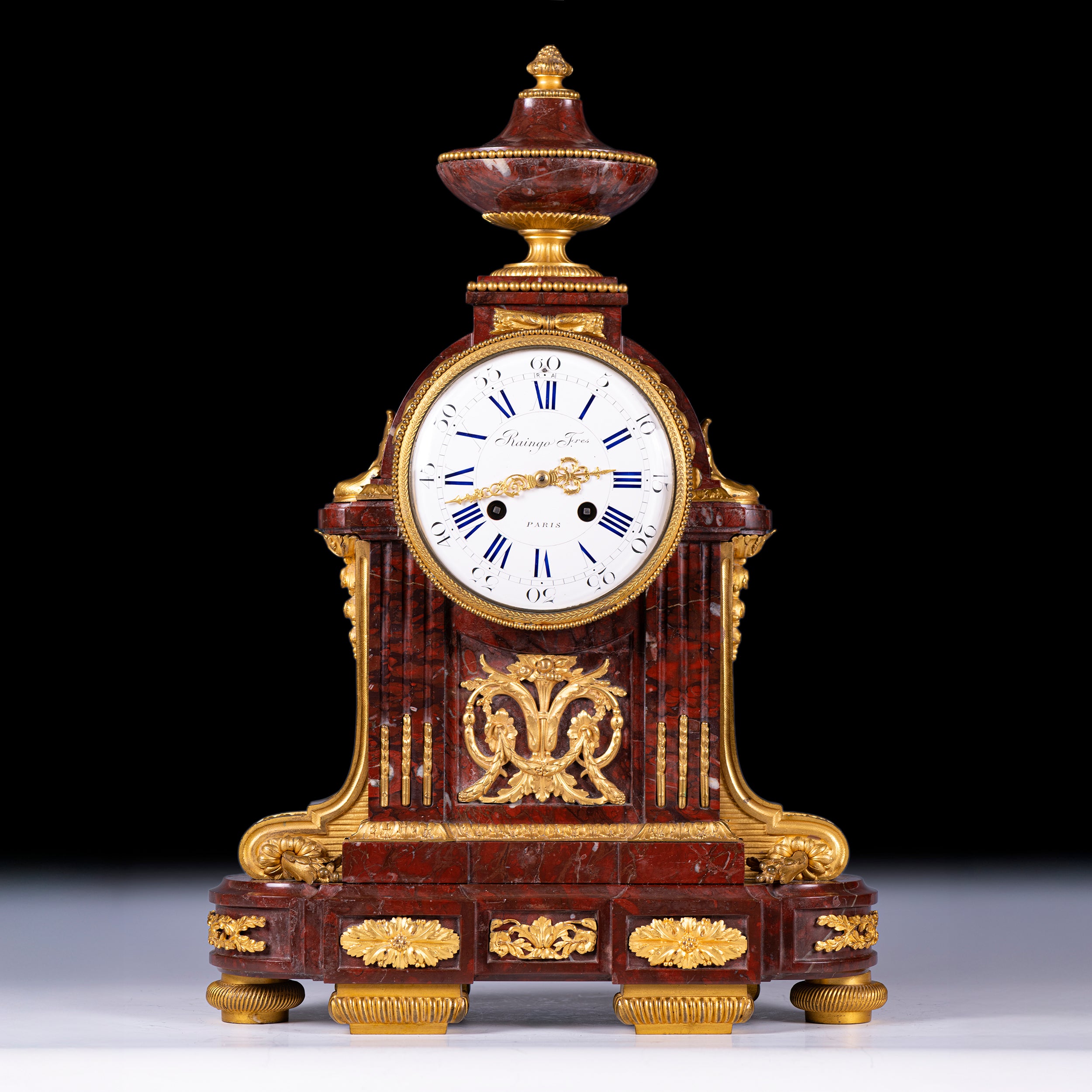 ROUGE MARBLE CLOCK BY RAINGO FRERES, PARIS. - REF No. 151