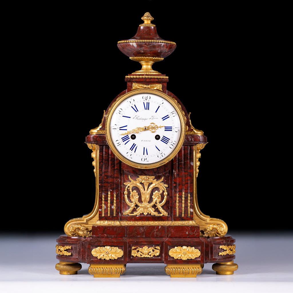 ROUGE MARBLE CLOCK BY RAINGO FRERES, PARIS. - REF No. 151
