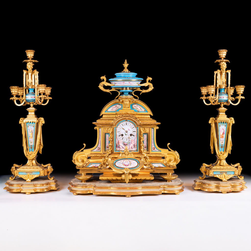SEVRES STYLE PORCELAIN CLOCK GARNITURE - REF No. 151