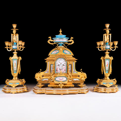 SEVRES STYLE PORCELAIN CLOCK GARNITURE - REF No. 151