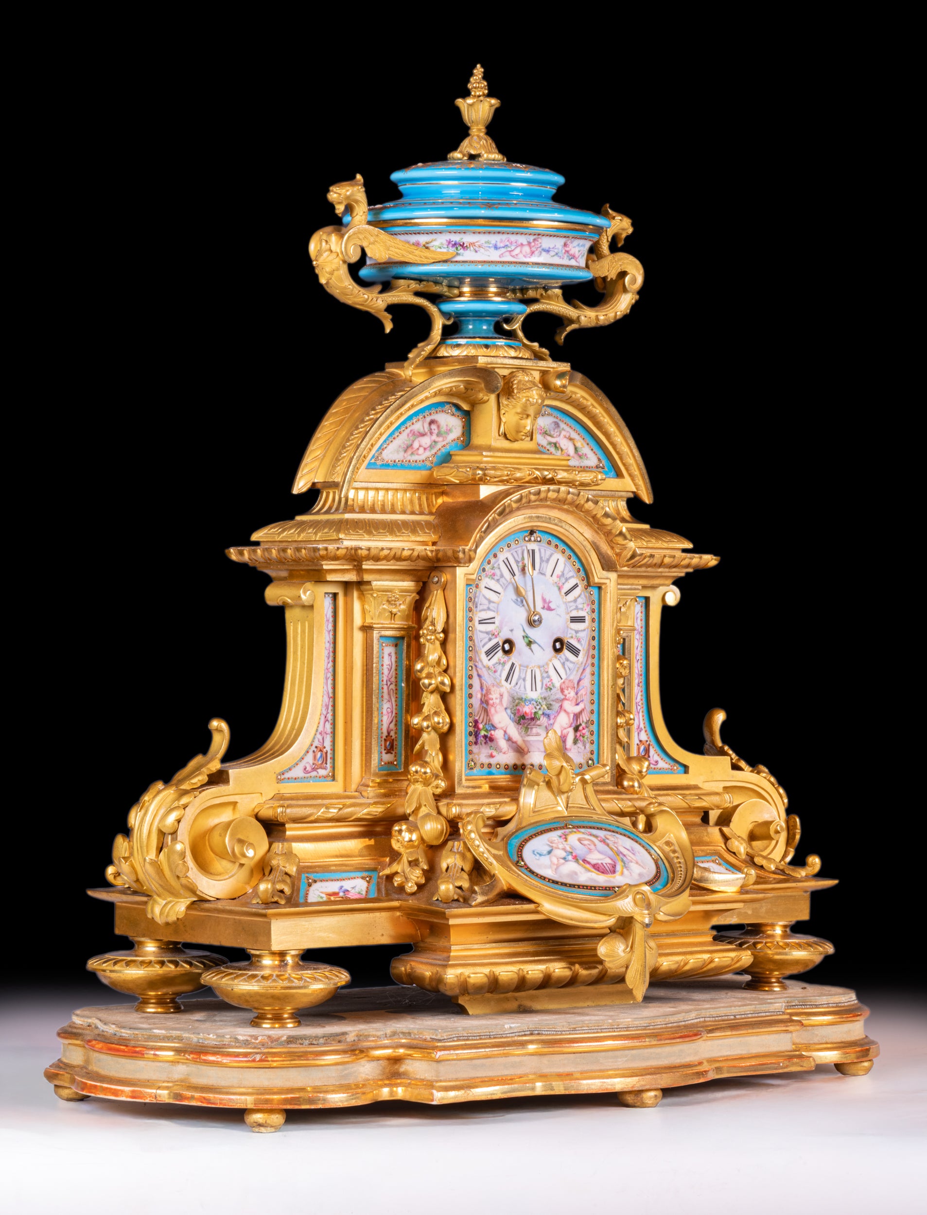 SEVRES STYLE PORCELAIN CLOCK GARNITURE - REF No. 151