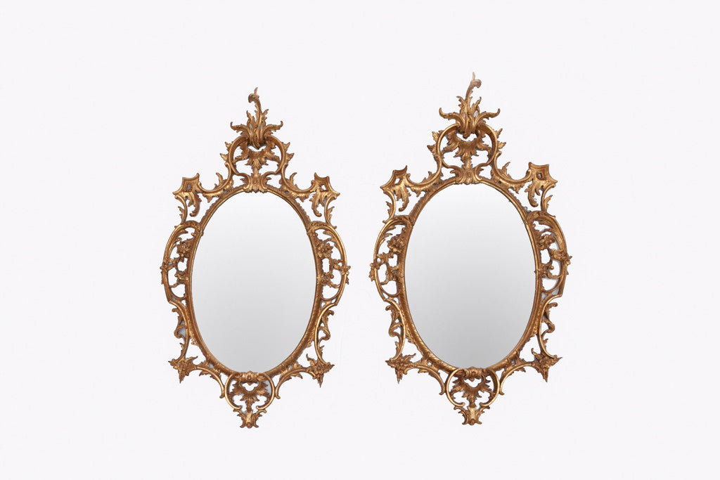 A SUPERB PAIR LATE 19TH CENTURY OVAL CARVED GILT-WOOD MIRRORS - REF No. 6003