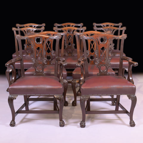 A MAGNIFICENT SET OF TEN DINING CHAIRS STAMPED J. HICKS - Ref No. 8009