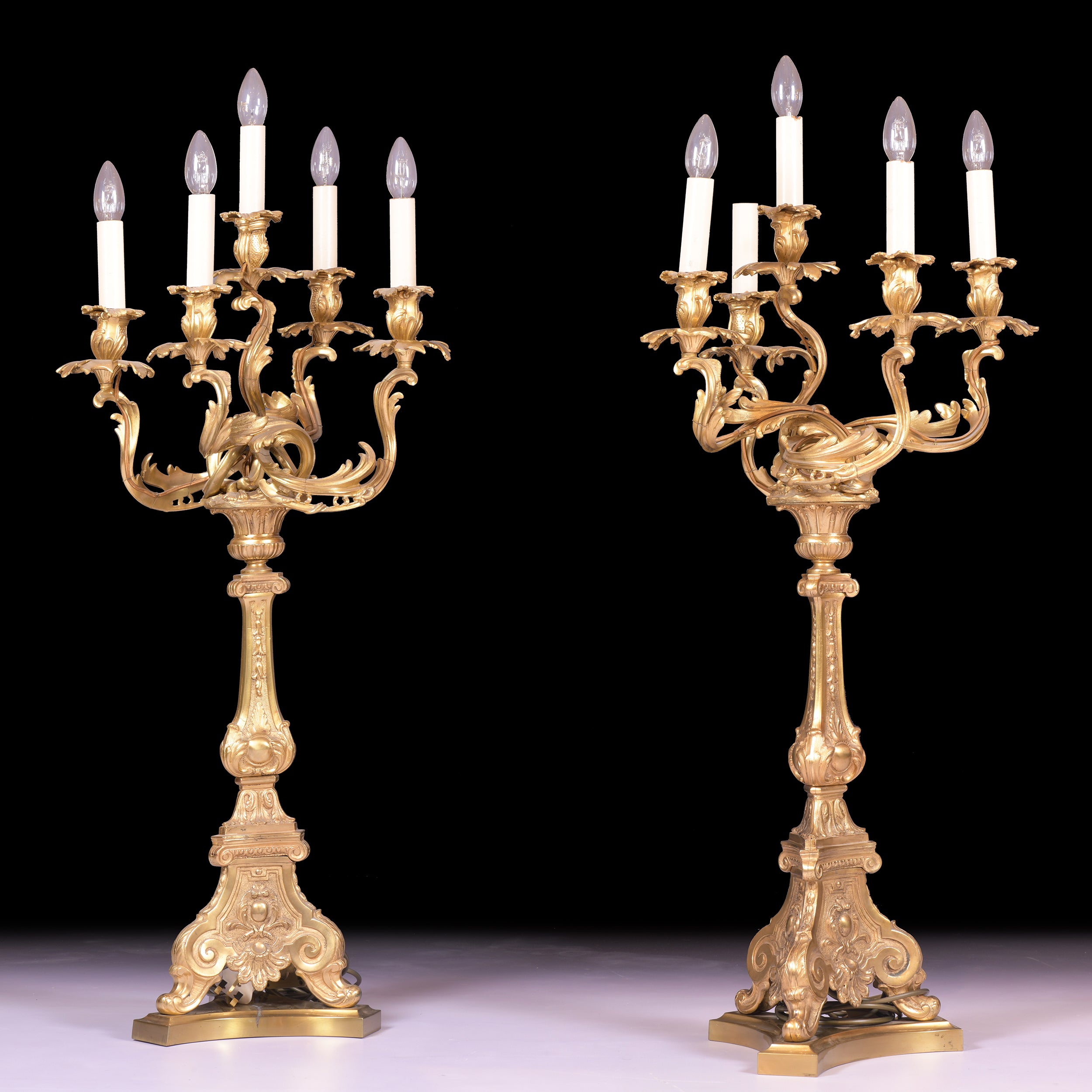 A MAGNIFICENT PAIR OF ORMOLU CANDELABRA LAMPS IN THE LOUIS XV TASTE - REF No.1005