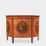 A MAGNIFICENT SATINWOOD PAINTED DEMI-LUNE SIDE CABINET - REF No. 4036